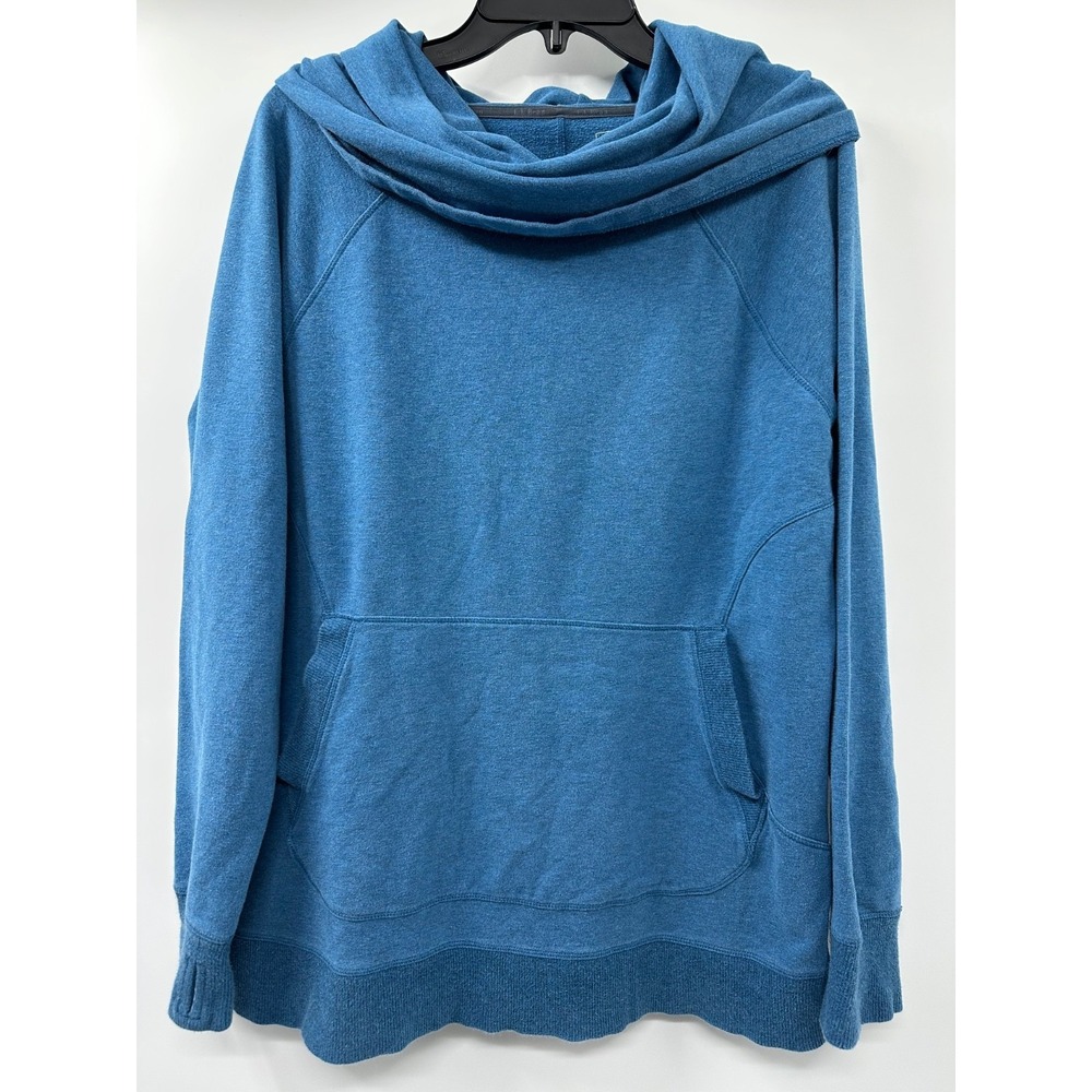 L.L. Bean Cozy Pullover XL Blue Cow Neck Sweatshirt Pocket Thumbholes